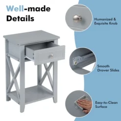 Costway Bedside Sofa End Table Nightstand With Drawer For Living Room Bedroom Grey/Black/White -Costway GUEST 7deff242 8562 473f 9867 dcc5e7ebccf0