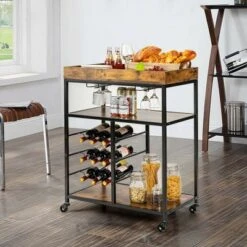 Costway 3-Tier Rolling Kitchen Cart Utility Trolley W/ Wine Bottle Rack -Costway GUEST 7e255d3b 5765 4e57 8866 a7a87109bc49
