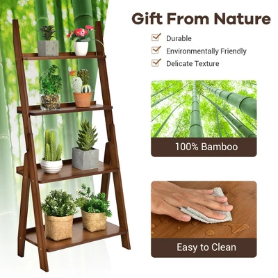 Costway 4 Tiers Bamboo Ladder Shelf Bookcase Storage Organizer Plant Flower Stand 8 Costway 4 Tiers Bamboo Ladder Shelf Bookcase Storage Organizer Plant Flower Stand - Image 6