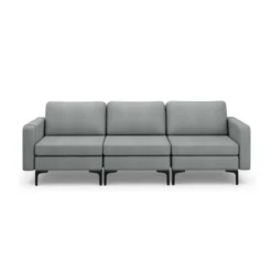 Costway Modern Modular 3-Seat Sofa Couch W/ Side Storage Pocket & Metal Leg GreenGrey -Costway GUEST 7e5c9403 ce6e 49fb b69c 50d4c5f018af