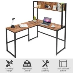 Costway Industrial L-Shaped Desk W/Hutch Bookshelf 55'' Corner Computer Desk Gaming Table 16 Costway Industrial L-Shaped Desk W/Hutch Bookshelf 55'' Corner Computer Desk Gaming Table -Costway GUEST 7e61a66c e6f6 4ca4 b0d0 793efac09691