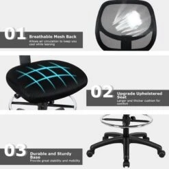 Mesh Drafting Chair Mid Back Office Chair Adjustable Height W/Footrest Armless -Costway GUEST 7e796387 a19f 4afb ab10 f0fb995d36da