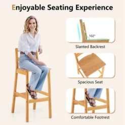 Costway Set Of 2 Solid Rubber Wood Bar Stools 28'' Dining Chairs With Backrests Natural -Costway GUEST 7ea099a4 46e6 4441 bb8d 9f0d1b774c16