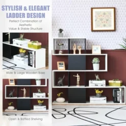 Costway 5-Tier Bookshelf Corner Ladder Bookcase Display Storage Rack Black White -Costway GUEST 7ea57fcd ed44 4298 bb1e e433f746f408