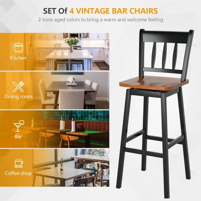 Costway Set Of 4 Swivel Bar Stools 30.5'' Pub Height Dining Bar Chairs CreamBlack 6 Costway Set Of 4 Swivel Bar Stools 30.5'' Pub Height Dining Bar Chairs CreamBlack - Image 4