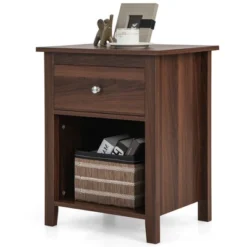 Costway Nightstand Bedside Table With Drawer & Open Shelf For Living Room Bedroom Walnut/Brown 21 Costway Nightstand Bedside Table With Drawer & Open Shelf For Living Room Bedroom Walnut/Brown -Costway GUEST 7eeb07a8 8733 4a3b 923f 13aa47faa6bb