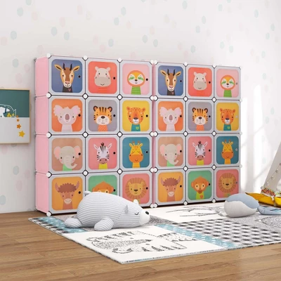 Costway 12-Cube Kids Wardrobe Baby Dresser Bedroom Armoire Clothes Hanging Closet With Door Blue/Pink 3 Costway 12-Cube Kids Wardrobe Baby Dresser Bedroom Armoire Clothes Hanging Closet With Door Blue/Pink