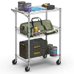 Costway 3-Tier Utility Cart Heavy Duty Wire Rolling Cart W/Handle Bar Storage Trolley -Costway GUEST 7f170dfc 757d 43c4 b3c7 122313c1b42a