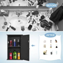 Costway Bathroom Wall Cabinet Single Mirror Door Cupboard Storage Medicine Cabinet Wood Shelf GreyBrown -Costway GUEST 7f2558e1 6ba0 48ec 9c2e e8e0ca836930