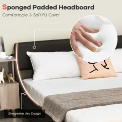 Costway Full Faux Leather Upholstered Platform Bed Adjustable Headboard Black -Costway GUEST 7f6989cd b1c5 4f07 9e93 4e86e46e62ff