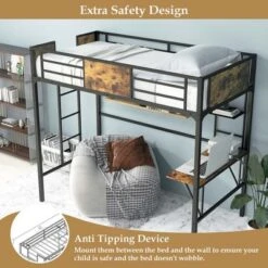 Costway Twin Size Metal Loft Bed With Desk Storage Shelf Ladder Space Saving Industrial -Costway GUEST 7f7093de f256 4a20 9863 007df552a59c