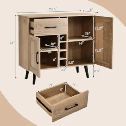 Costway 2-Door Wine Bar Cabinet Kitchen Sideboard Buffet With Drawer & Adjustable Shelves