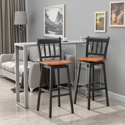 Costway Set Of 4 Swivel Bar Stools 30.5'' Pub Height Dining Bar Chairs CreamBlack 4 Costway Set Of 4 Swivel Bar Stools 30.5'' Pub Height Dining Bar Chairs CreamBlack - Image 2