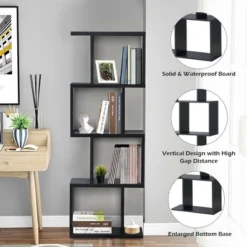 Costway 4-tier S-Shaped Bookcase Free Standing Storage Rack Wooden Display Decor Black -Costway GUEST 7fcbee17 c987 4512 b37e 63a9bf728f43