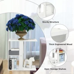 Costway 3-tier Side Table W/Storage Shelf Space-saving Nightstand White -Costway GUEST 7ffa62db bd81 4207 b50f b378d8ce08e5