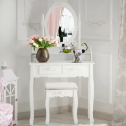 Costway Vanity Wood Makeup Dressing Table Stool 4 Drawers Black/White 17 Costway Vanity Wood Makeup Dressing Table Stool 4 Drawers Black/White -Costway GUEST 8002fe35 bc11 44a8 b691 d43b0a298c51