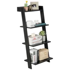 Costway 4-Tier Ladder Shelf Leaning Bookshelf WithAnti-falling Baffle Wood Bookcase Black/White -Costway GUEST 80448635 258c 4a79 8599 a281b8347e03