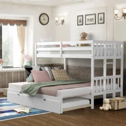 Costway Twin Over Twin Pull-Out Bunk Bed With Trundle Wooden Ladder WhiteEspresso 23 Costway Twin Over Twin Pull-Out Bunk Bed With Trundle Wooden Ladder WhiteEspresso -Costway GUEST 806c8191 1380 41e2 a9bc 0d28a31d542e