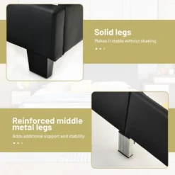 Costway Queen Upholstered Platform Bed Frame With Linen/PU Headboard Wood Slat Gray/Black -Costway GUEST 80736861 e90a 49b4 b6d3 a6b928aab49b