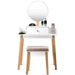 Costway Wooden Vanity Makeup Dressing Table Stool Round W/Drawer -Costway GUEST 807c1865 376e 43b1 ad44 16bf35a8b61e