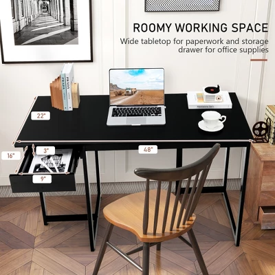 Costway Computer Desk Home Office Gaming Table Workstation Metal Frame With Drawer Walnut/Black/Rustic/Natural 7 Costway Computer Desk Home Office Gaming Table Workstation Metal Frame With Drawer Walnut/Black/Rustic/Natural - Image 5
