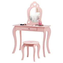 Costway Kids Vanity Set Princess Makeup Dressing Play Table Set W/Mirror -Costway GUEST 80949542 0680 45ab ba7c 022ff90486fb