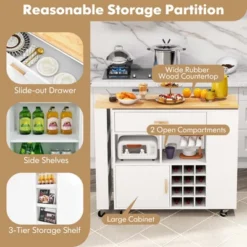 Costway Reversible Folding Kitchen Island Cart Utility Storage Trolley Wine Rack Shelves -Costway GUEST 80fa5c46 dea0 4c35 bbd9 c15ac35bd01e