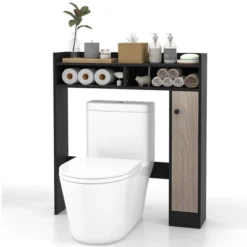 Costway Over The Toilet Bathroom Cabinet Floor Storage Organizer With Adjustable Shelves Black/White -Costway GUEST 810a147a 40ae 4c6a 9b58 ec73f4f68f2e