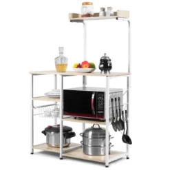 Costway 4-Tier Vintage Kitchen Baker's Rack Utility Microwave Stand W/ Basket & 5 Hooks 26 Costway 4-Tier Vintage Kitchen Baker's Rack Utility Microwave Stand W/ Basket & 5 Hooks -Costway GUEST 81663026 a8fa 41cc 97dc 8c829f506c56