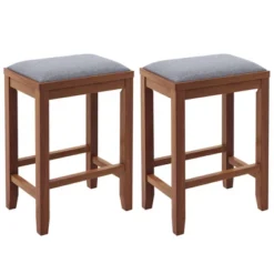 Costway Set Of 2 Upholstered Bar Stools Wooden Counter Height Dining Chairs Brown -Costway GUEST 81db4067 81a8 4e25 ac03 eb4df19cc1fd
