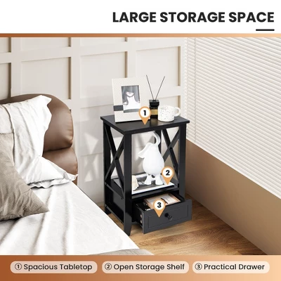 Costway Modern Nightstand With Bottom Drawer Storage Shelf Small Side End Table WhiteBlack 9 Costway Modern Nightstand With Bottom Drawer Storage Shelf Small Side End Table WhiteBlack - Image 7