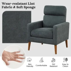 Costway Accent Arm Chair Modern Lint Fabric Sofa Chair W/Solid Wood Legs For Living Room -Costway GUEST 827b31dd afca 41bd a163 51493812832a
