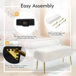 Costway Fauxfur Ottoman Bench Modern Vanity Bench Stool W/ Golden Legs WhitePink -Costway GUEST 82a5a27f 275e 4048 b3da e457179f6286