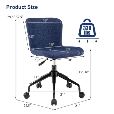 Costway Mid Back Armless Office Chair Adjustable Swivel Linen Task Chair 3 Costway Mid Back Armless Office Chair Adjustable Swivel Linen Task Chair