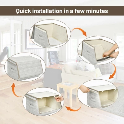 Costway Stackable Large Bins Cubes W/Lids Storage Organizers W/Linen&Oxford Fabric 4 Sets 8 Costway Stackable Large Bins Cubes W/Lids Storage Organizers W/Linen&Oxford Fabric 4 Sets - Image 6