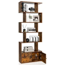 Costway 1 PC Bookshelf W/Cabinet 6-Tier S-Shaped Bookcase Storage Rack Rustic BrownWhite -Costway GUEST 82ee5597 f48f 46dc 8445 63363cb7b1c3