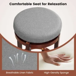 Costway Set Of 2 Upholstered Swivel Round Bar Stools 26'' Wooden Pub Kitchen Chairs Gray -Costway GUEST 82fbaac7 9db2 491d ae34 13f67781e372