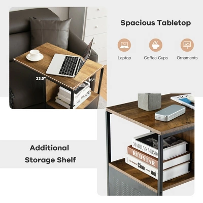 Costway C Shape Sofa Side End Table Reversible Snack Table Nightstand Steel Frame Oak 10 Costway C Shape Sofa Side End Table Reversible Snack Table Nightstand Steel Frame Oak - Image 8
