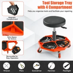 Costway Heavy-Duty Adjustable Height Rolling Stool WithTool Tray Storage 330 LBS Capacity -Costway GUEST 831a3fe9 00f9 4da4 9a3d 491df48b1339
