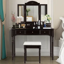 Costway 7 Drawers Vanity Set Dressing Table W/ Tri-Folding Mirror -Costway GUEST 832cd77a 6dc6 425f a884 d990b6552781