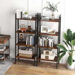 Costway 4-Tier Bookshelf Industrial Display Storage Shelf Plant Flower Stand Metal Frame Brown/Gray -Costway GUEST 833d2e3d 9e00 46eb 86ba 58721dc28b43 1