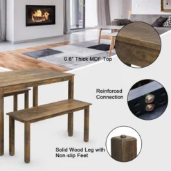 3pcs Dining Set Modern Studio Collection Table With 2 Benches Wood Legs Coffee -Costway GUEST 836bb730 4d84 45d4 ab5c 719b606b6fb7