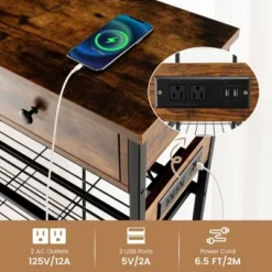 Costway Entryway Table With Charging Station Narrow Console Table With 2 Drawers Brown/Oak -Costway GUEST 836d2521 945a 4784 8d13 327249cffbc5