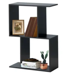 Costway 2-tier S-Shaped Bookcase Free Standing Storage Rack Wooden Display Decor Black -Costway GUEST 838d91a5 8e49 42bb a4dd 109db29f87e9