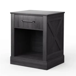 Costway Nightstand With Drawer And Shelf Rustic Wooden Bedside Table Bedroom Brown / Natural / Black -Costway GUEST 83c776db f268 41b9 874e 3df76aef0277
