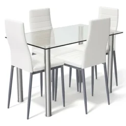 Costway 5 Piece Dining Set Table 29.6'' And 4 Chairs Glass Metal Kitchen Breakfast Furniture White 15 Costway 5 Piece Dining Set Table 29.6'' And 4 Chairs Glass Metal Kitchen Breakfast Furniture White -Costway GUEST 840333e2 cce9 42cd 87ed 44305bb94924