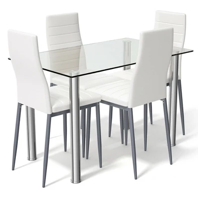 Costway 5 Piece Dining Set Table 29.6'' And 4 Chairs Glass Metal Kitchen Breakfast Furniture White 9 Costway 5 Piece Dining Set Table 29.6'' And 4 Chairs Glass Metal Kitchen Breakfast Furniture White - Image 7