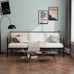 Costway Metal Daybed Frame Twin Size Slat Support Mattress Foundation Living Room WhiteBlackSilver