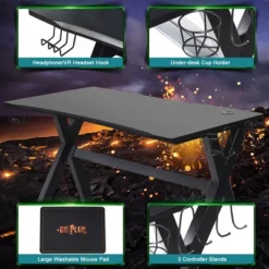 Costway Gaming Desk Computer Desk Table W/Cup Holder & Headphone Hook Gamer Workstation -Costway GUEST 8434e9d0 5ba2 4c64 8d13 79d7eed336e5