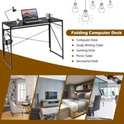 Costway Folding Computer Desk Writing Study Table W/6 Hooks Home Office BlackRustic BrowBrown Natural -Costway GUEST 843c72e9 2b9c 4bf9 a15b dadaffa83fdc